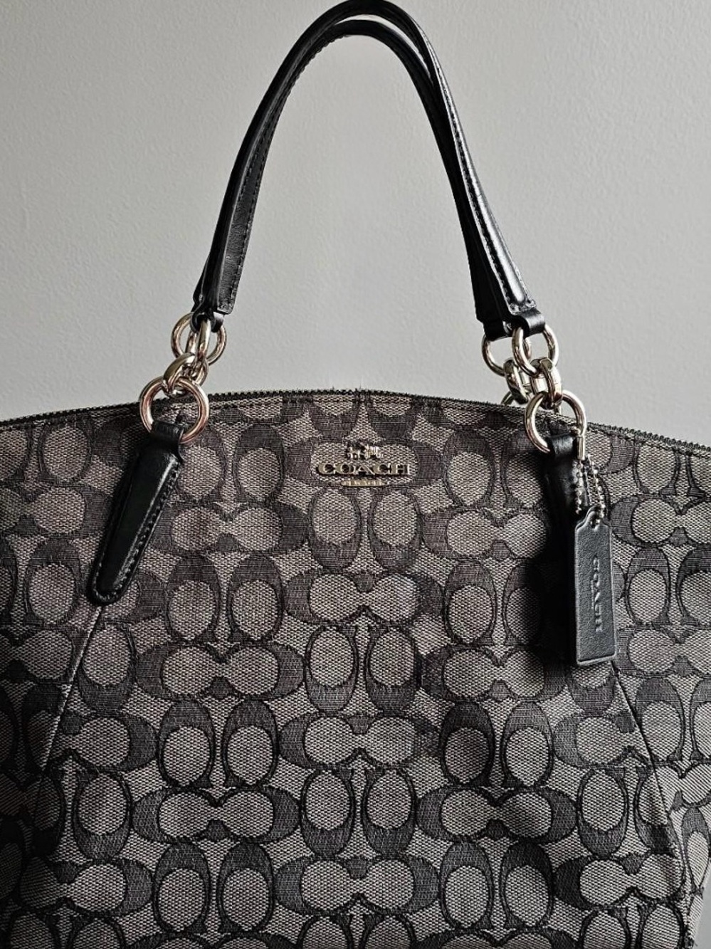 Coach Small Kelsey Satchel in a Black Signature Jacquard pattern